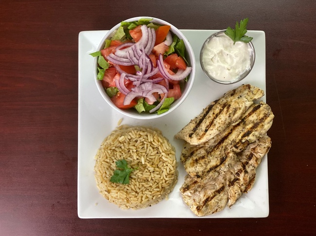 Order Grilled Chicken Breast Platter (D,E,G) food online from Gyro Gyro store, Hartsdale on bringmethat.com