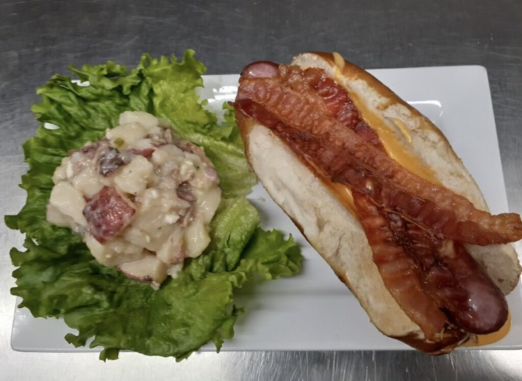 Order Beer Cheese & Bacon Frankfurter food online from 18 Hands Ale Haus store, Fond du Lac on bringmethat.com