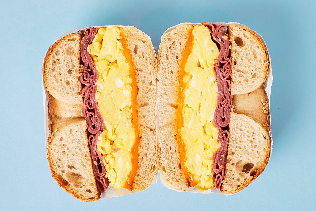 Order Pastrami Egg and Cheese Bagel food online from Rainbow Donuts store, Phoenix on bringmethat.com