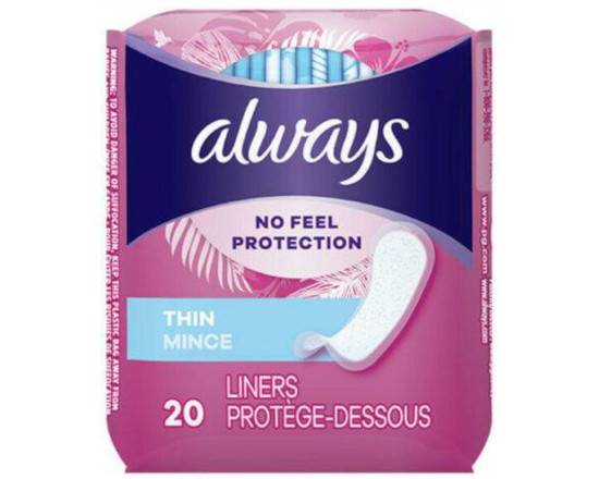Order Always thin Liners (20 ct) food online from Ctown Supermarkets store, Uniondale on bringmethat.com