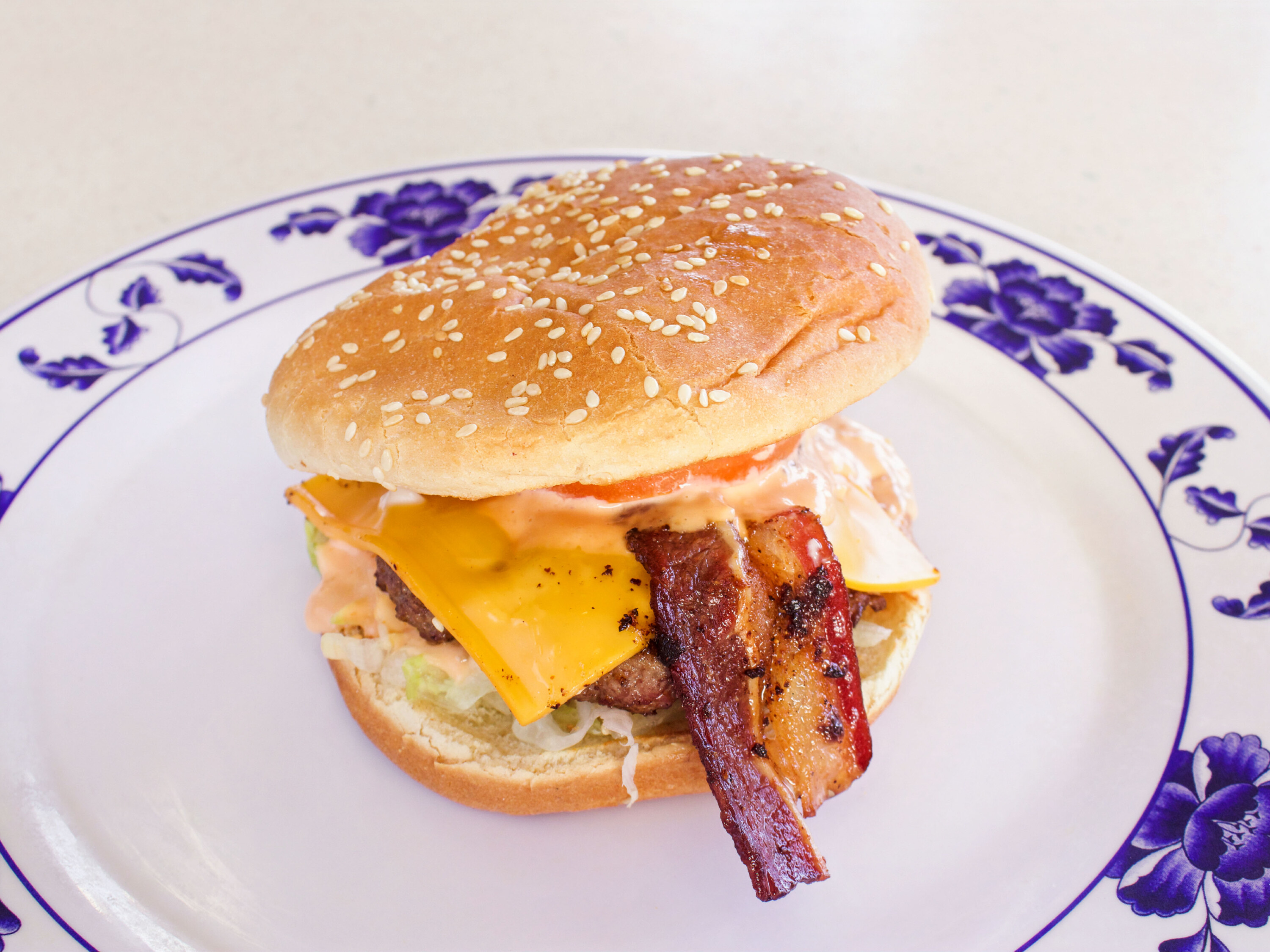 Order Bacon Cheese Burger food online from Falafel Corner store, Brentwood on bringmethat.com