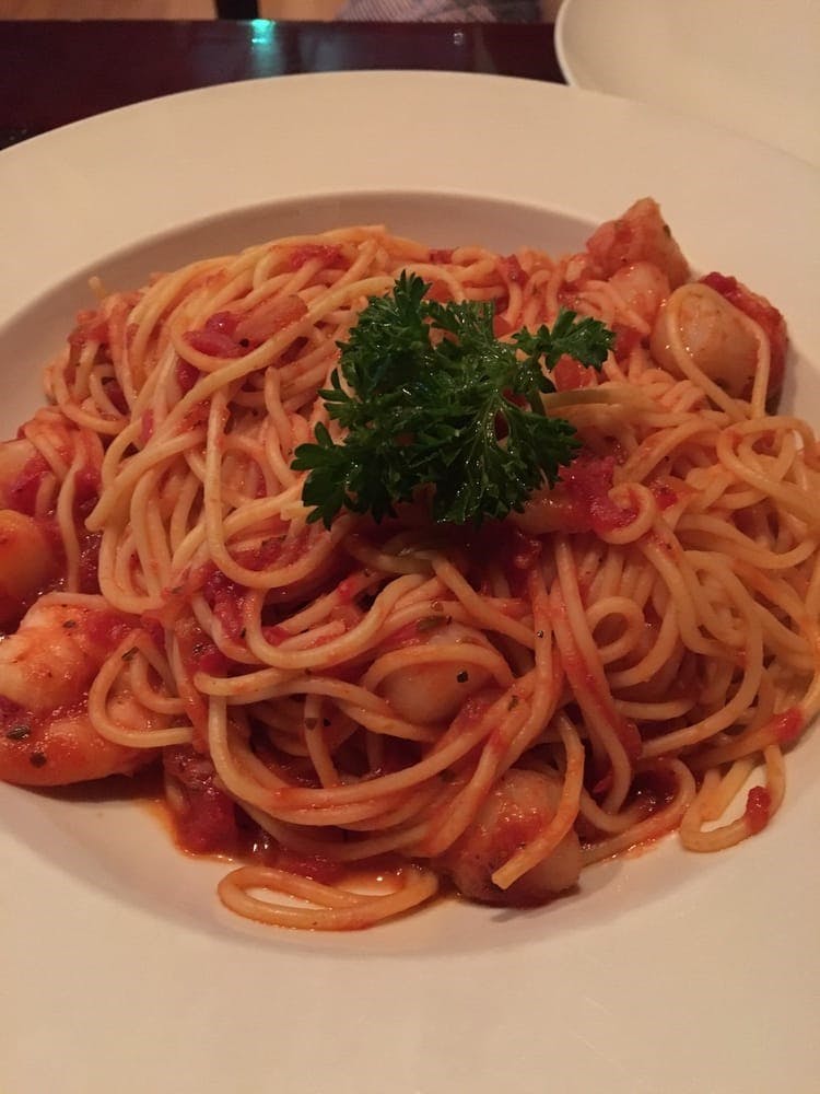 Order Spaghetti with Shrimp & Scallops - Pasta food online from Numero Uno Pizza (Mid-Wilshire) store, Los Angeles on bringmethat.com