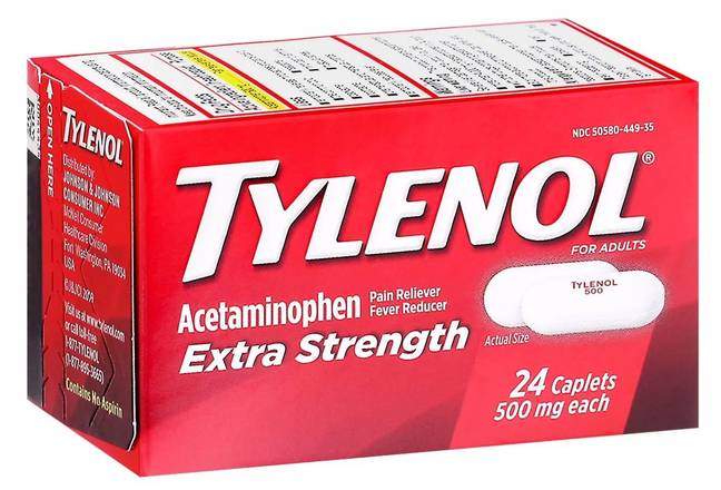 Order Tylenol Extra Strength - 24 Caplets - 500mg  food online from East Cooper Family Pharmacy store, Mt Pleasant on bringmethat.com