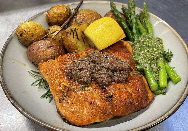 Order Pan Roasted Salmon Entree food online from Marica store, Oakland on bringmethat.com