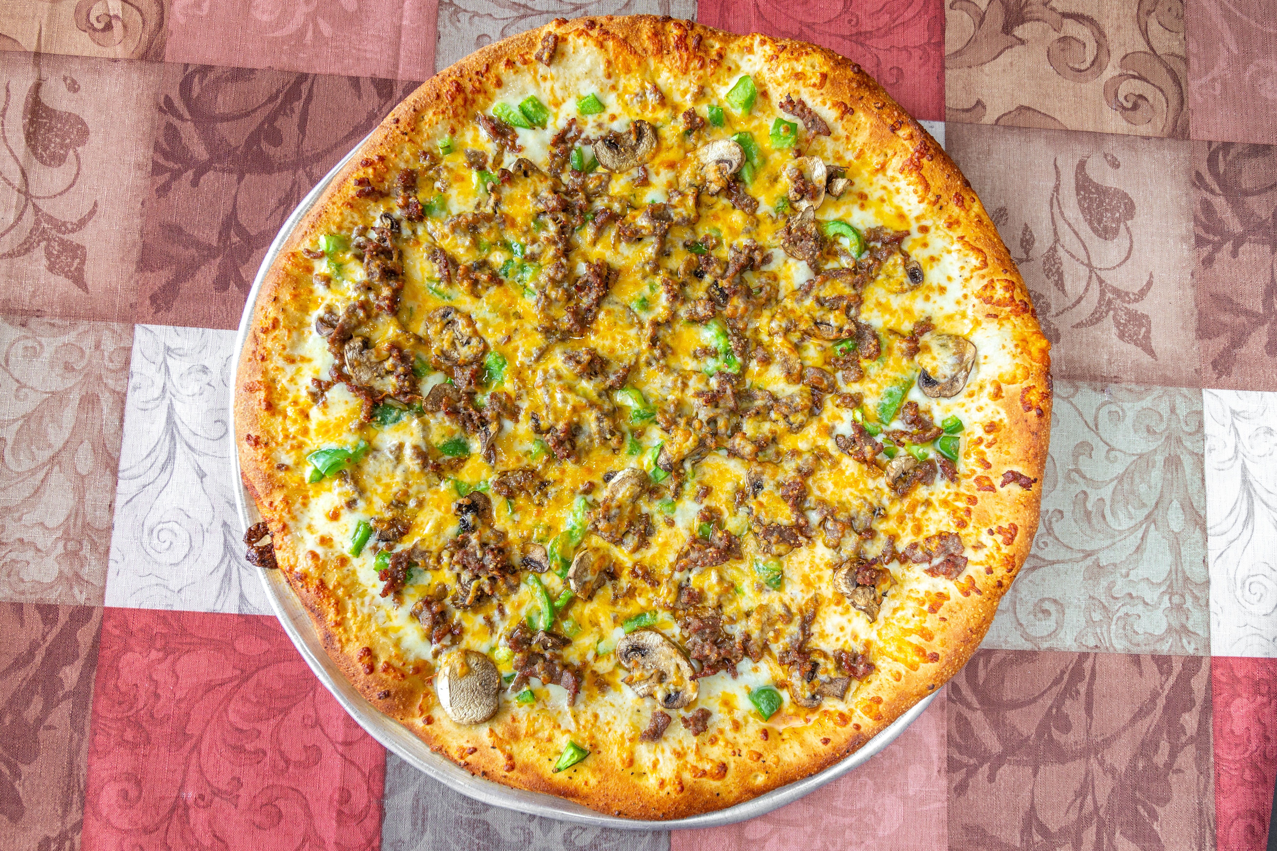 Order Steak Pizza - 1/4 pie 2 slices food online from Chick-N-Pizza Works store, Buffalo on bringmethat.com