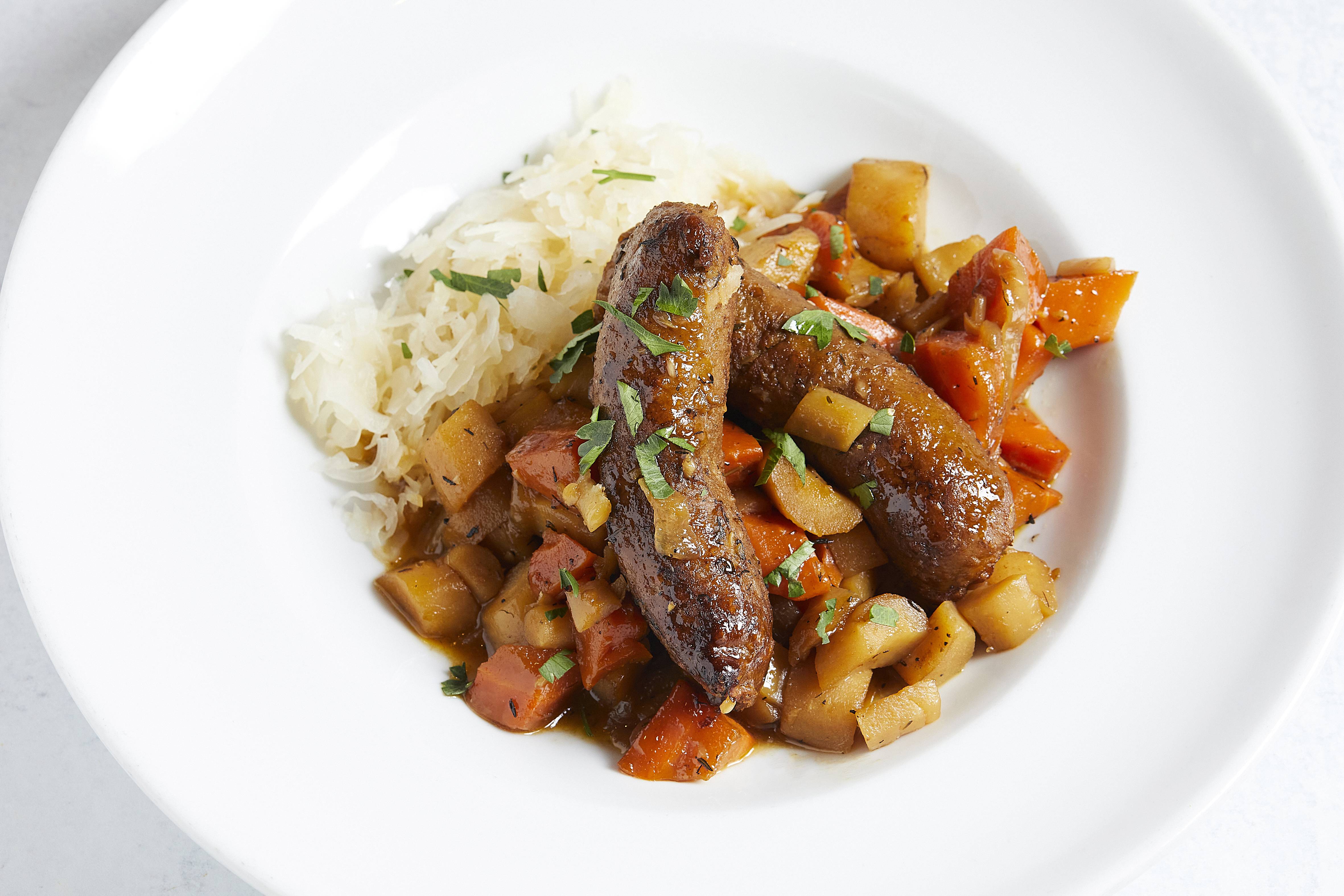 Order Bratwurst with Carrot and Parsnips food online from Sticky Finger Diner store, Washington on bringmethat.com