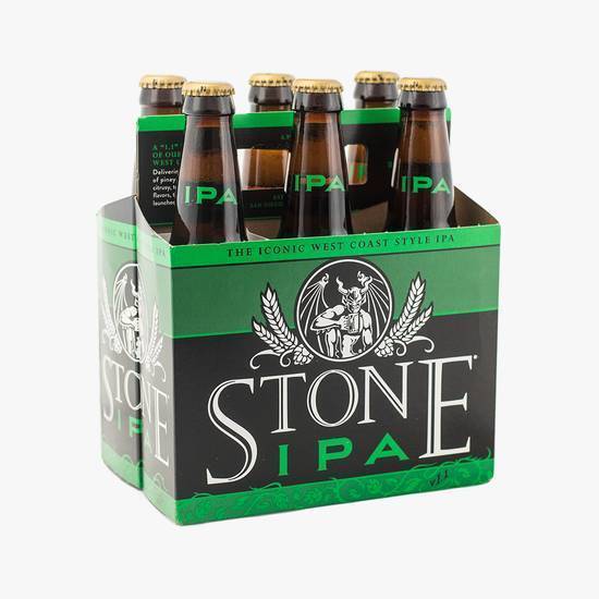 Order Stone IPA, 6pk bottle beer (7.7% ABV) food online from Quick N' Easy Liquor & Wine store, Seattle on bringmethat.com