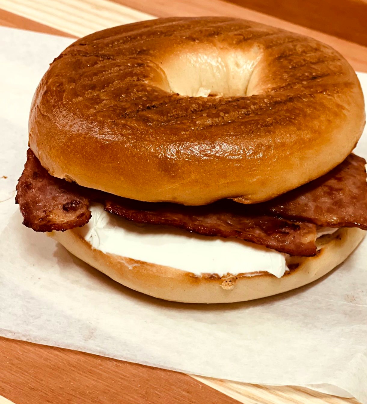 Order 3. Bagel with Cream Cheese and Bacon Breakfast food online from Healthy Picks store, Philadelphia on bringmethat.com