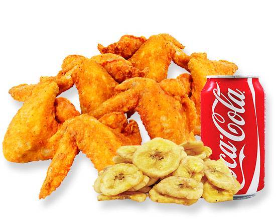 Order 6pcs chicken wings with Tostones & can soda  food online from Us Kennedy Fried Chicken store, New York on bringmethat.com