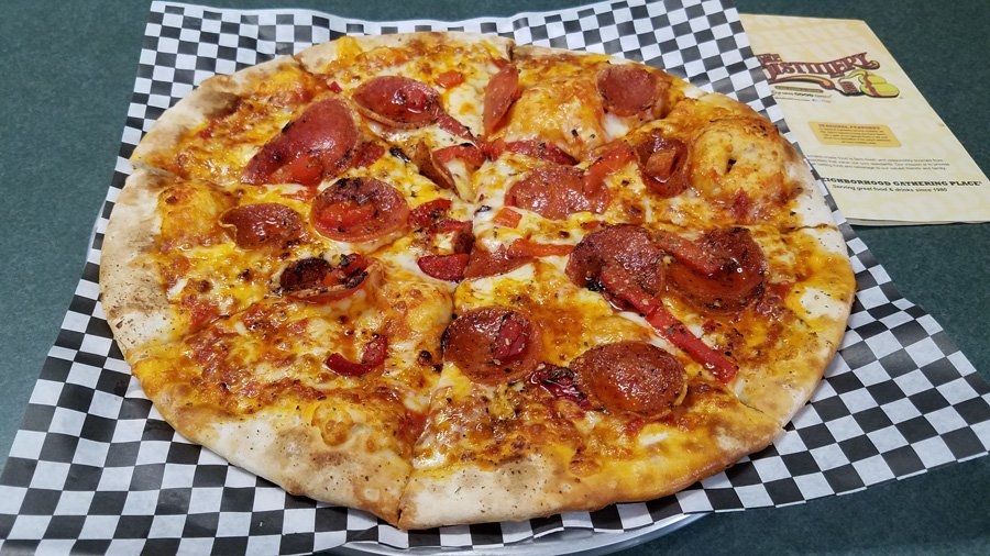 Order *Charred Pepperoni Pizza food online from The Distillery Restaurant store, Victor on bringmethat.com