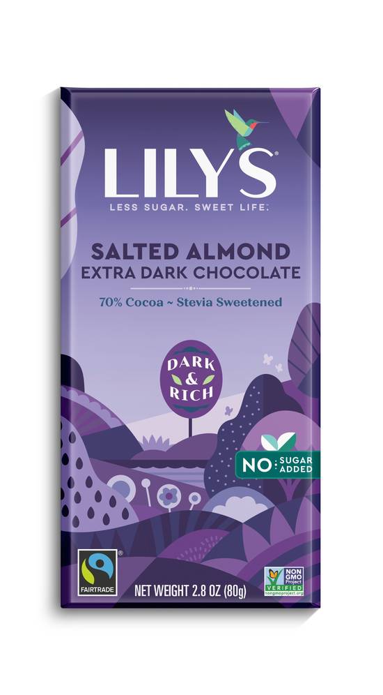 Order Lily's Salted Almond Stevia Extra Dark Chocolate Bar, 2.8 OZ food online from Cvs store, LAKEWOOD on bringmethat.com