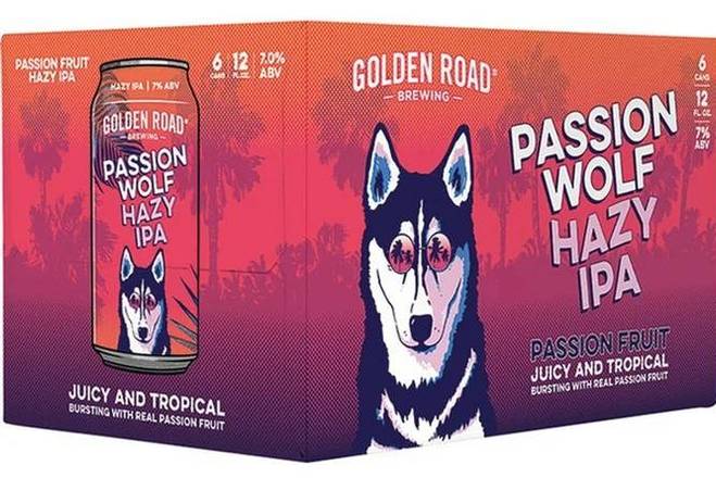 Order Golden Road Passion Wolf Hazy IPA, 6pk-12oz can beer (7.0% ABV) food online from Tenderloin Liquor store, San Francisco on bringmethat.com
