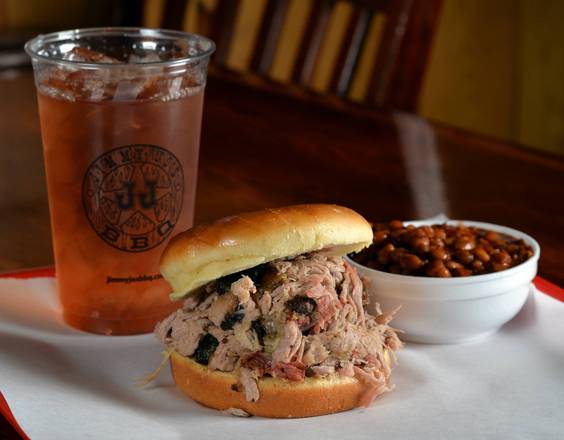 Order Pulled Pork Sandwich Combo food online from Jimmy Jo's BBQ store, Bourbonnais on bringmethat.com