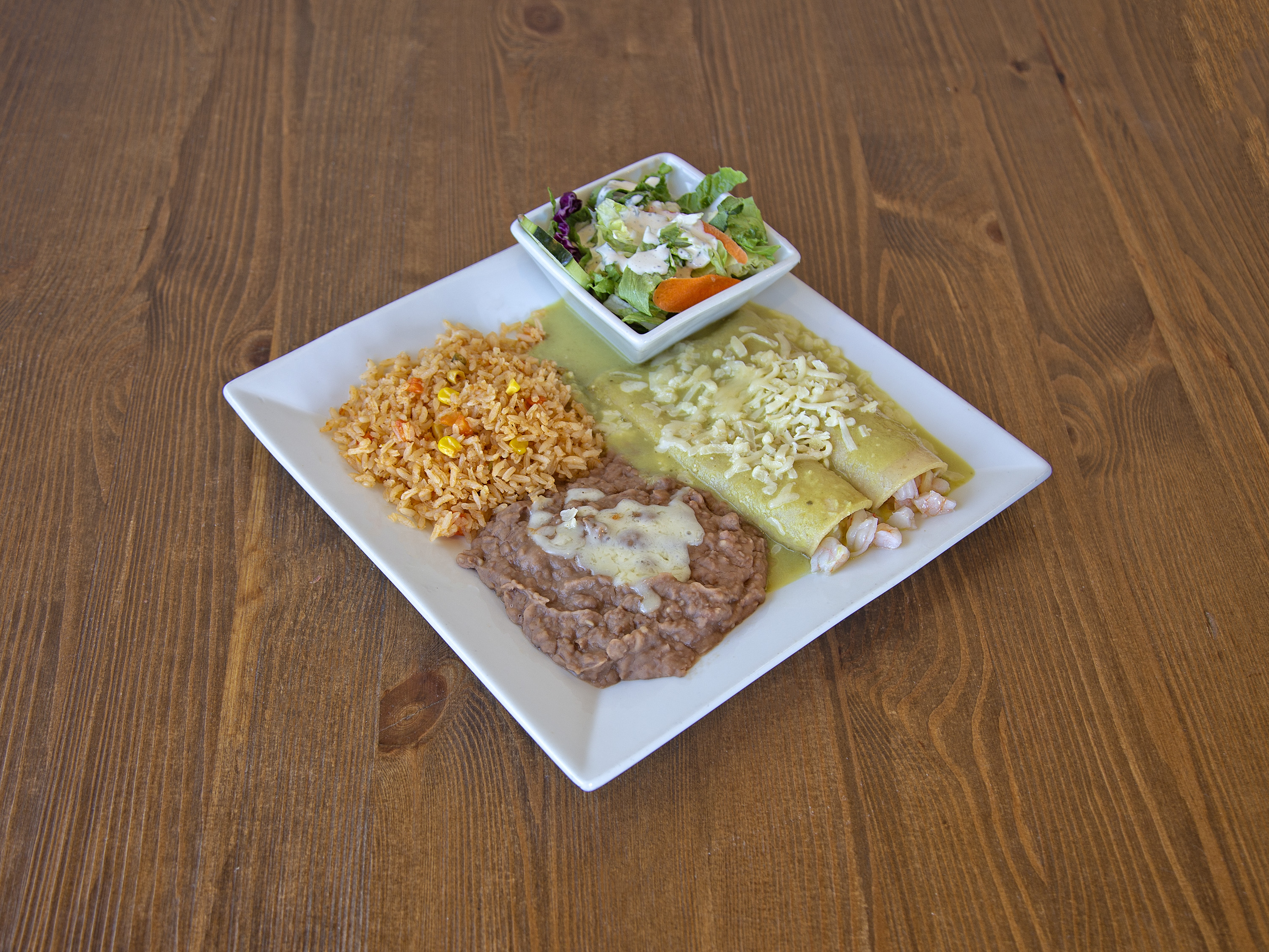 Order Enchiladas Suizas de Camaron food online from Ruben Mariscos & Mexican Grill store, Apple Valley on bringmethat.com