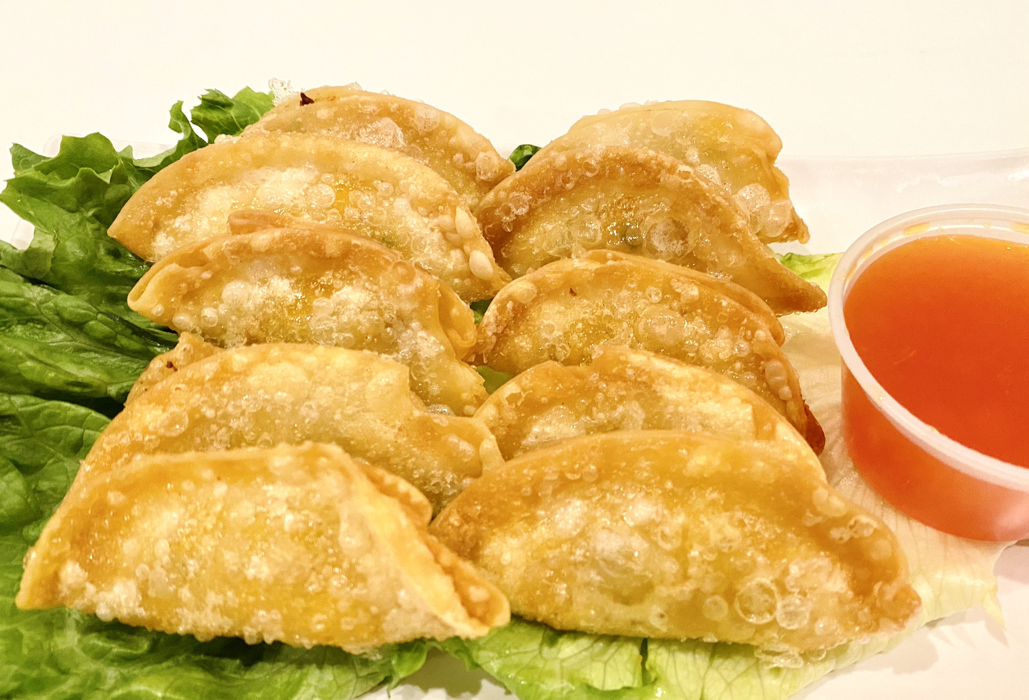 Order Korean Fried Veggie Dumpling (10 piece) food online from Min Min Asian Cafe store, Chicago on bringmethat.com