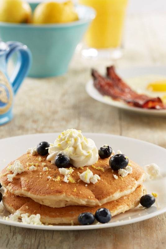Order Lemon Blueberry Goat Cheese Pancakes - Vegetarian Option food online from Another Broken Egg store, Lafayette on bringmethat.com
