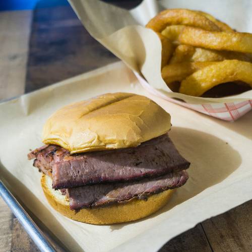 Order Sliced Brisket Sandwich food online from Roscoe's Smokehouse store, Burleson on bringmethat.com