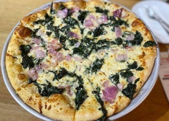 Order White Spinach Feta Pizza food online from Veggie Crust store, Brookline on bringmethat.com