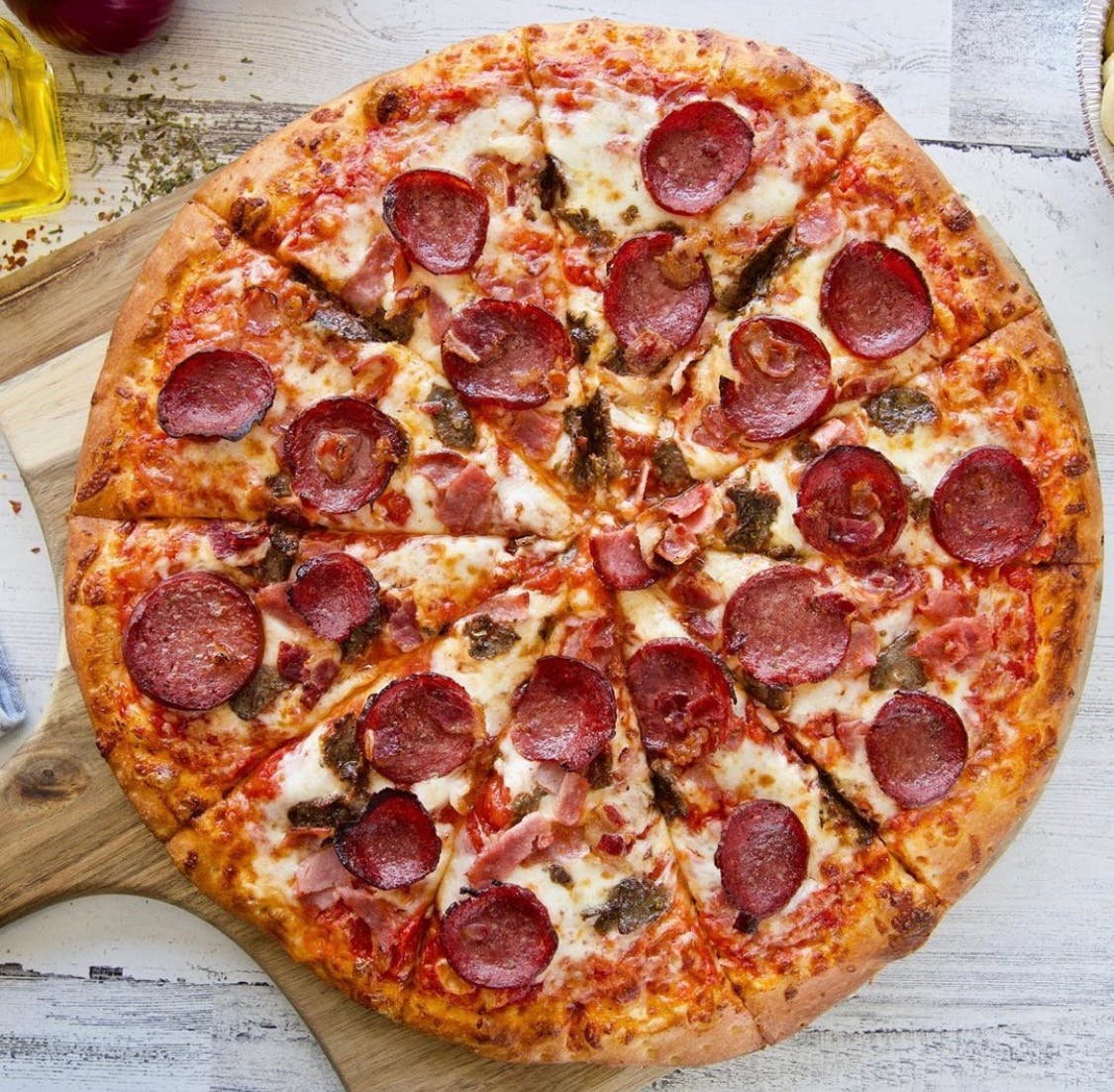 Order Meat Lover's Pizza - 12 Inch food online from Mr Cheese Pizza store, Dearborn Heights on bringmethat.com