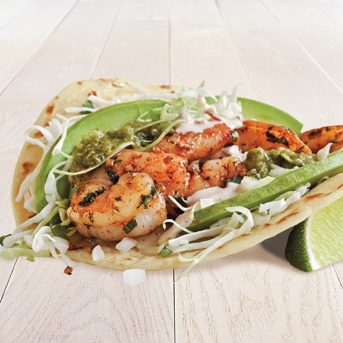 Order Salsa Verde Shrimp Two Taco Plate food online from Rublo Baja Grill store, Mesa on bringmethat.com