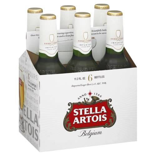 Order Stella Artois · Belgian Pale Lager Beer (6 x 11.2 fl oz) bottles  food online from D & B Liquor store, Olmos Park on bringmethat.com