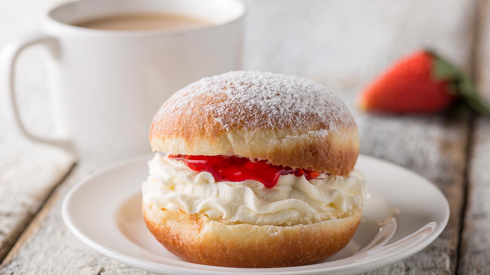 Order Strawberry and Whipped Cream Paczki food online from Delightful Pastries store, Chicago on bringmethat.com