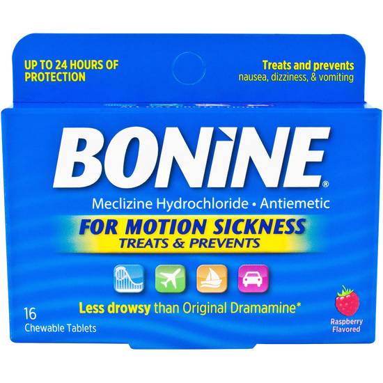 Order Bonine Motion Sickness Chewable Tablets Raspberry (16 ct) food online from Rite Aid store, Canal Fulton on bringmethat.com