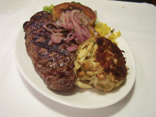 Order NY Strip Steak And Crab Cake food online from Salsa Grill store, Woodlawn on bringmethat.com