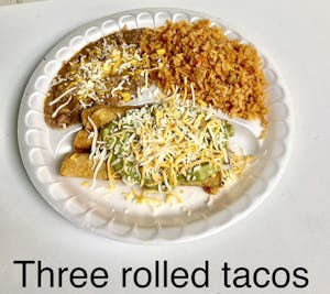Order 3. Three Rolled Tacos food online from Super Burritos Mexican Food store, Redding on bringmethat.com