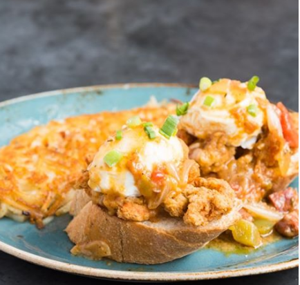 Order Crawfish and Creole Benedict Plate food online from State Fare Kitchen & Bar store, Houston on bringmethat.com