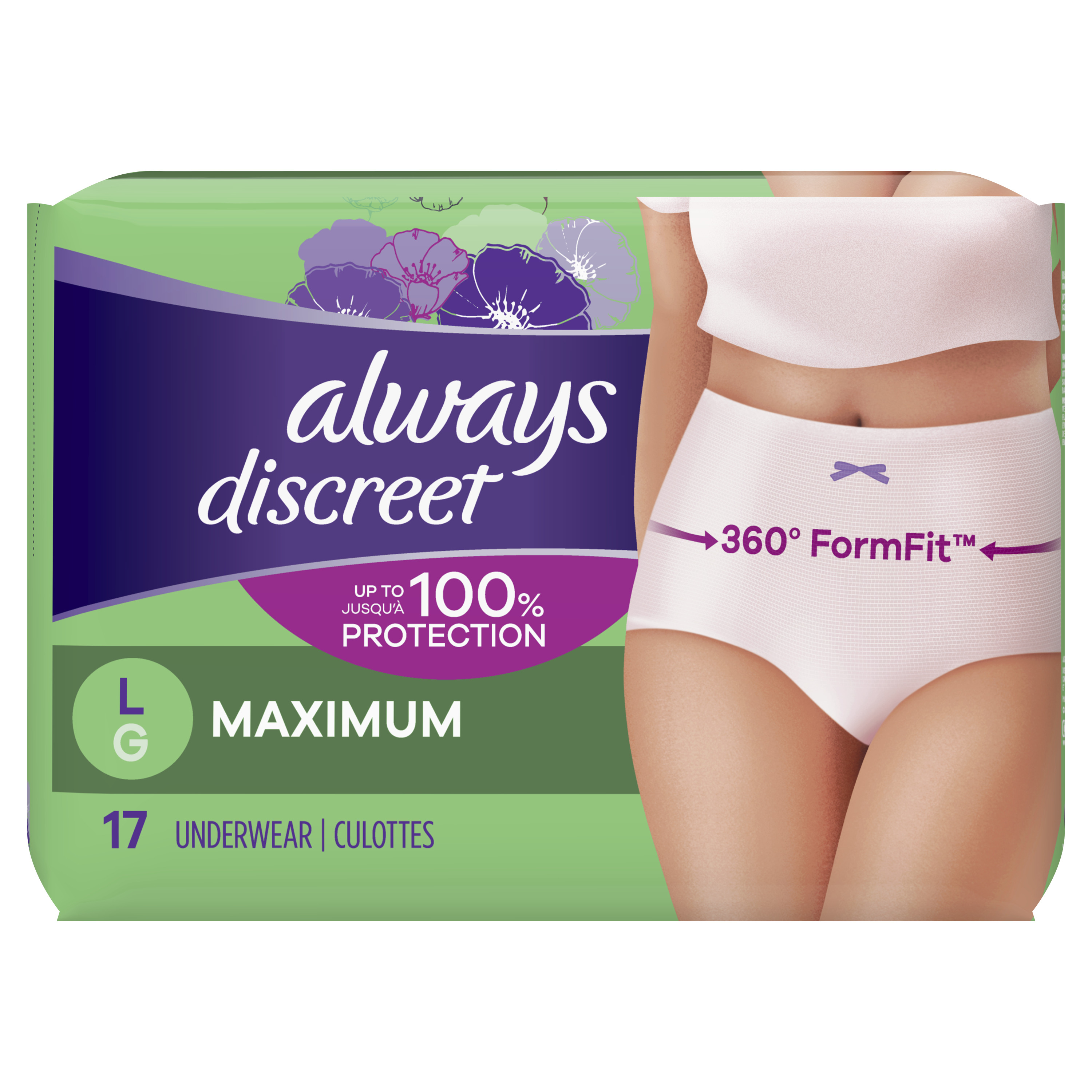 Order Always Discreet Incontinence Underwear for Women - Maximum, Large, 17 ct food online from Rite Aid store, Cathedral City on bringmethat.com