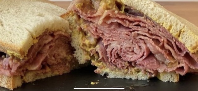Order Corned Beef Sandwich… Made with 1/2 pound of our homemade steamed in house beef food online from The Bagel Factory store, Pittsburgh on bringmethat.com