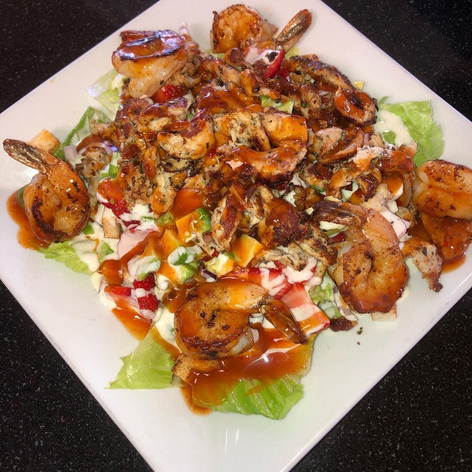 Order Grilled Chicken & Shrimp Salad - Salads food online from Amy's Family Pizzeria store, Hatboro on bringmethat.com
