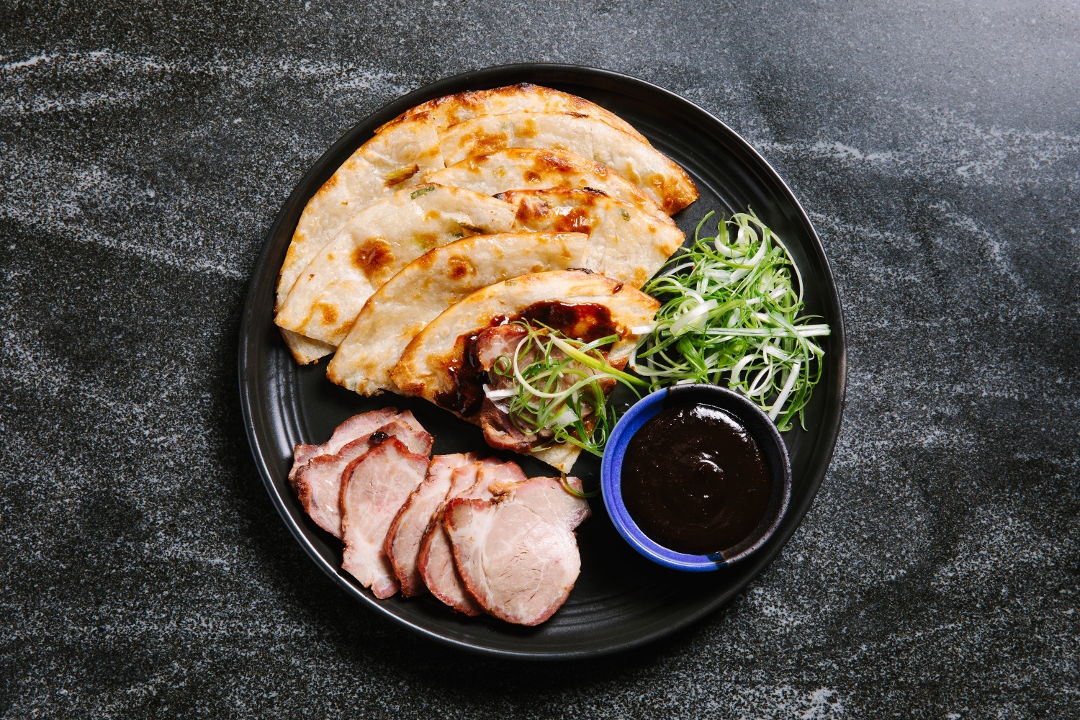 Order Scallion Pancakes w/ Maple Smoked Roast Pork food online from Mógū Modern Chinese Kitchen store, Farmingdale on bringmethat.com