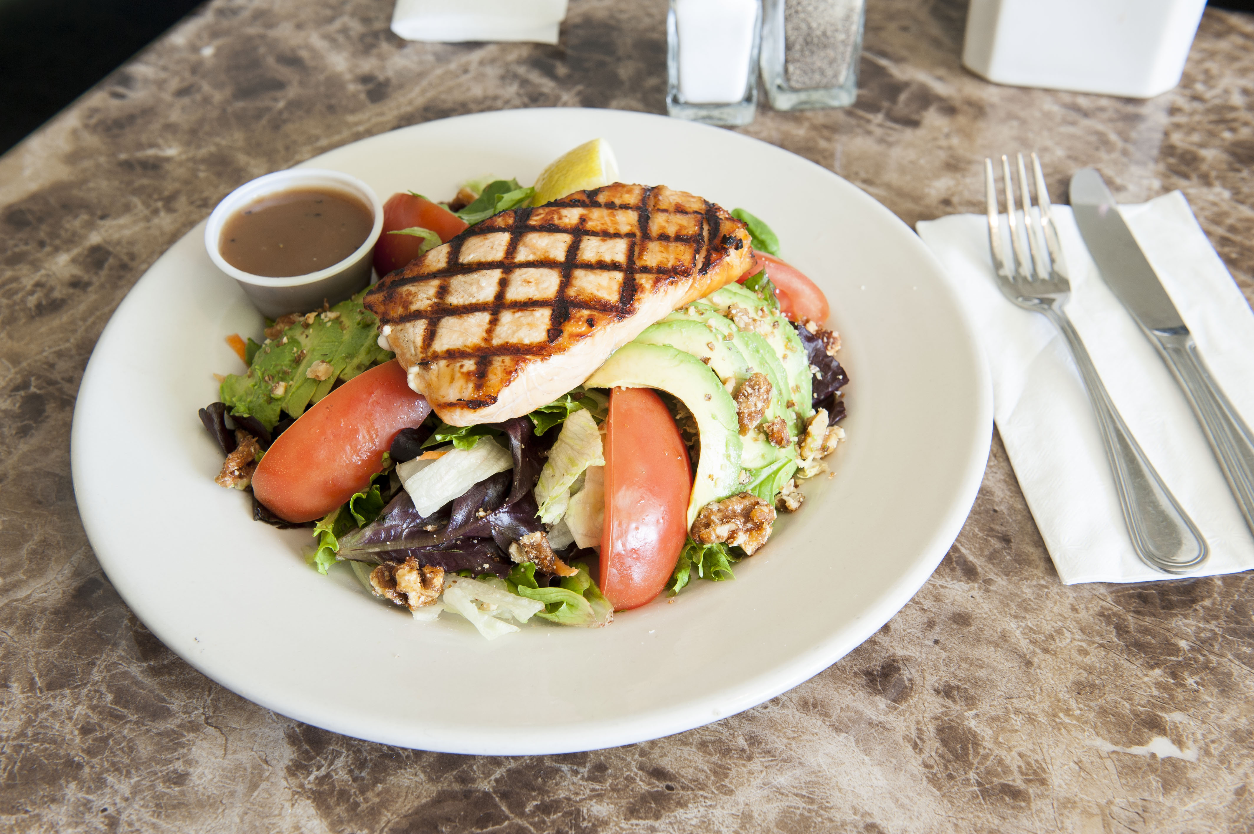 Order Grilled Salmon Salad food online from Walter Cafe store, Beverly Hills on bringmethat.com