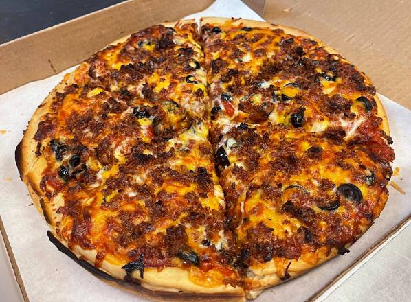 Order Bacon Cheddar Burger Pie food online from Conans Pizza store, Austin on bringmethat.com