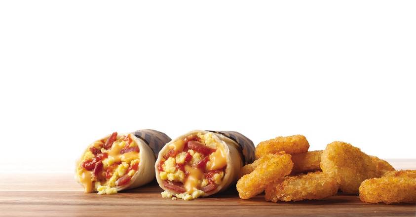 Order Two Junior Breakfast Burritos Combo food online from Taco John's store, Ames on bringmethat.com