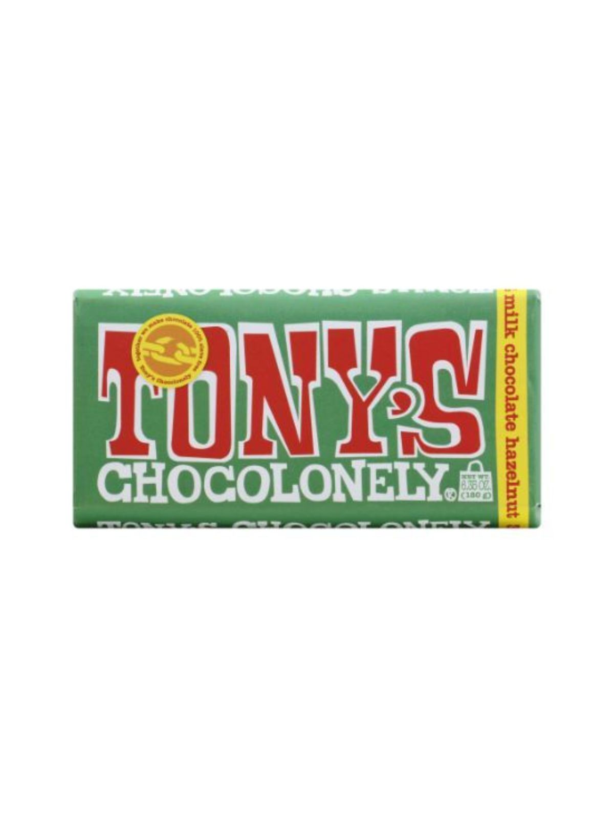 Order Tony's Chocolonely Milk Chocolate Hazelnut (6.3 oz) food online from Stock-Up Mart store, Marietta on bringmethat.com