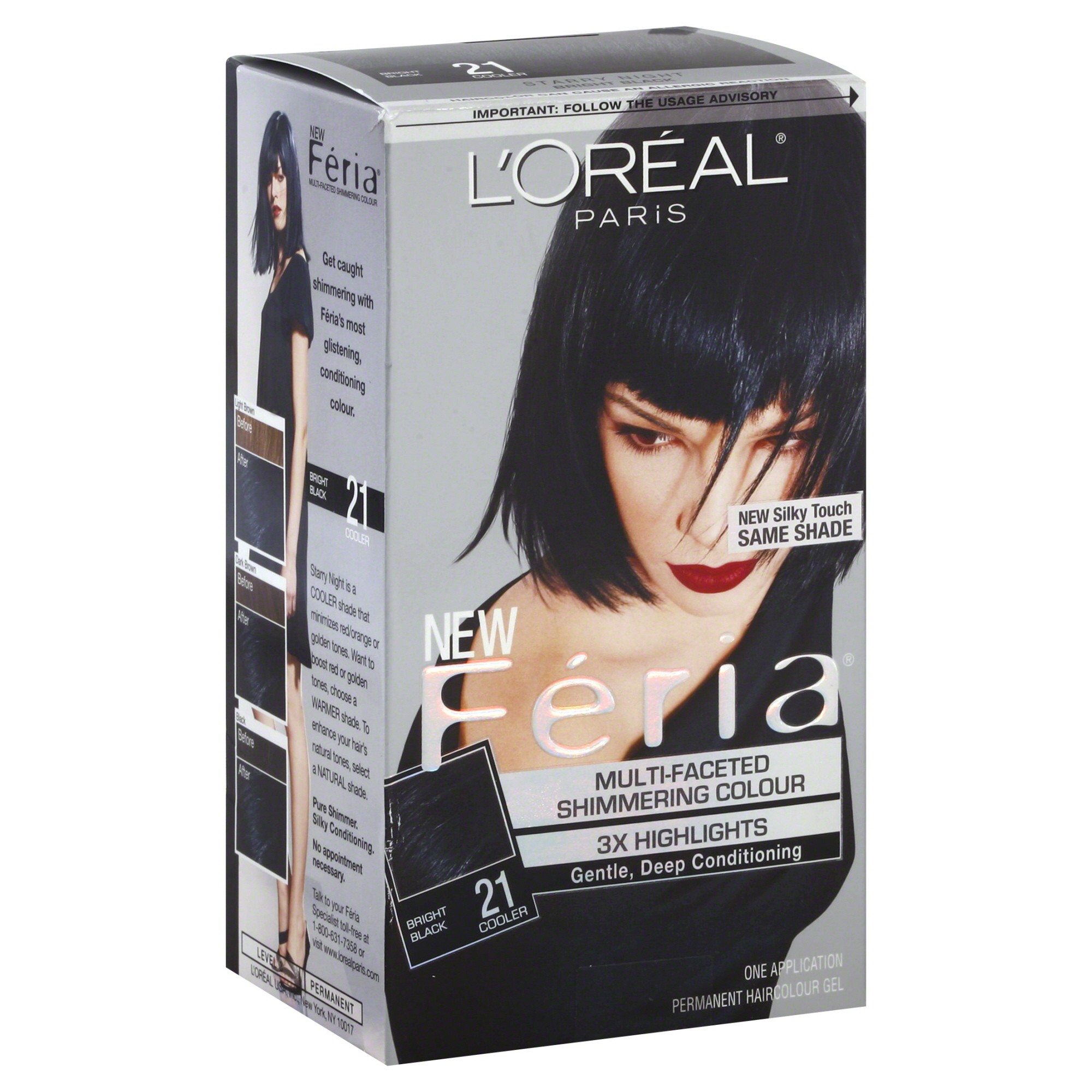 Order L'Oreal Paris Feria Permanent Haircolour Gel, Cooler/Bright Black 21 food online from Rite Aid store, MILLER PLACE on bringmethat.com