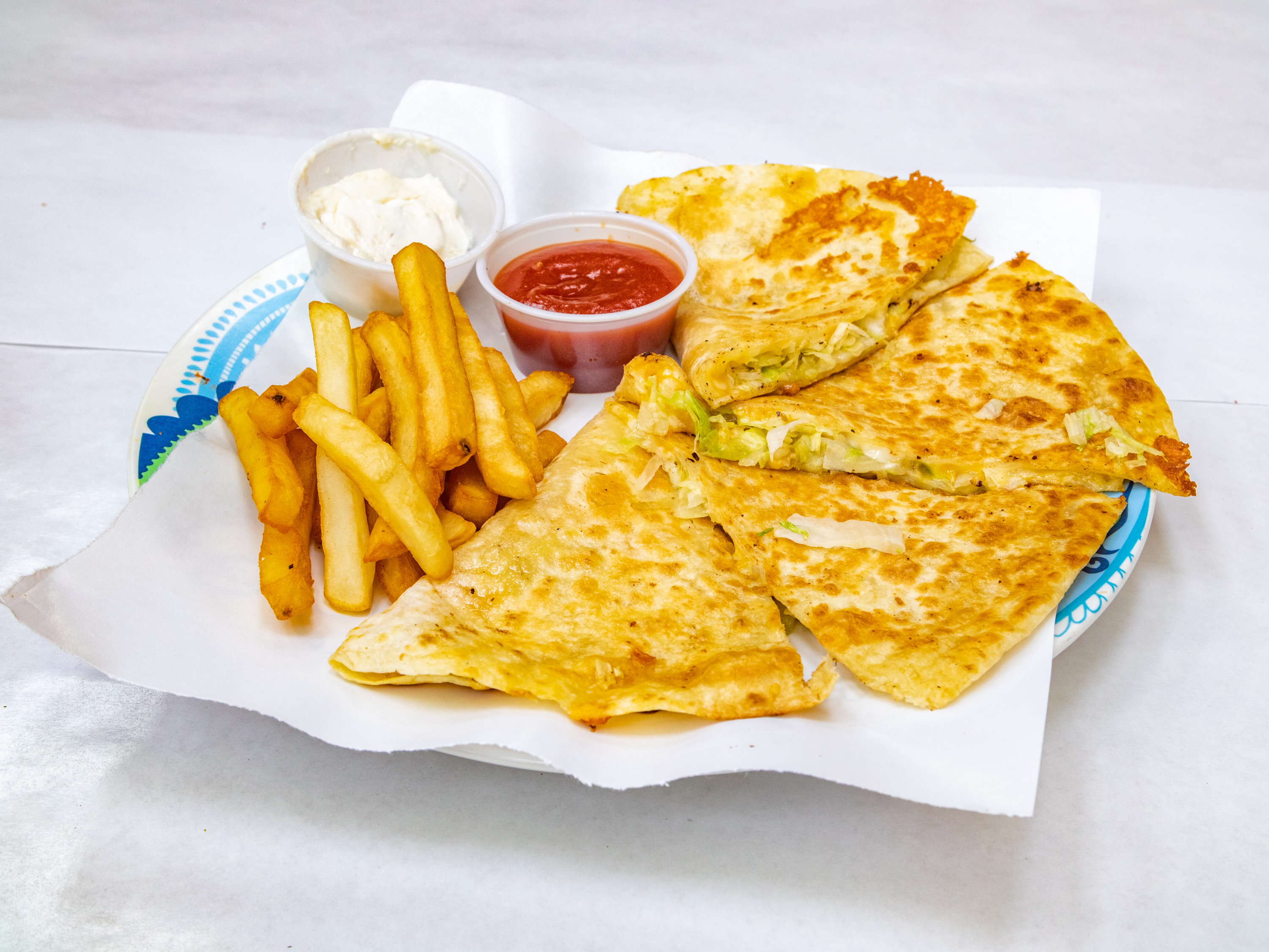 Order Quesadilla with Fries Special food online from One Stop Snacks store, Neptune City on bringmethat.com