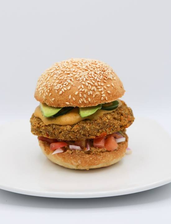 Order NACHO BURGER food online from Living Kitchen store, Charlotte on bringmethat.com