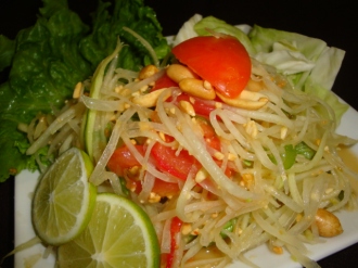 Order 10. Papaya Salad food online from Nine & Nine Thai Kitchen store, Pasadena on bringmethat.com
