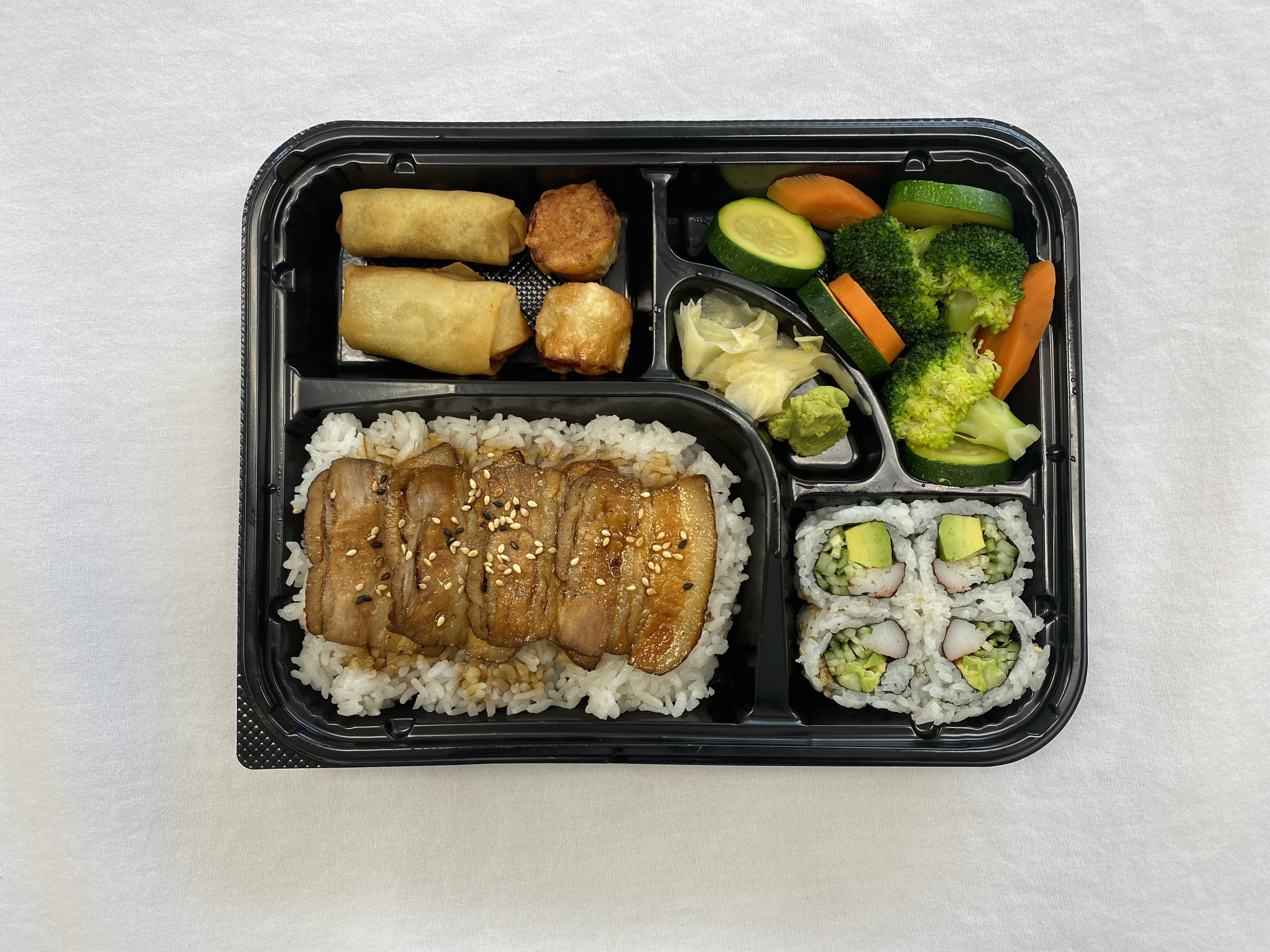 Order Bento 9 - Char Siu (Japanese Style Braised Pork Belly) food online from Sushi Time store, Boston on bringmethat.com