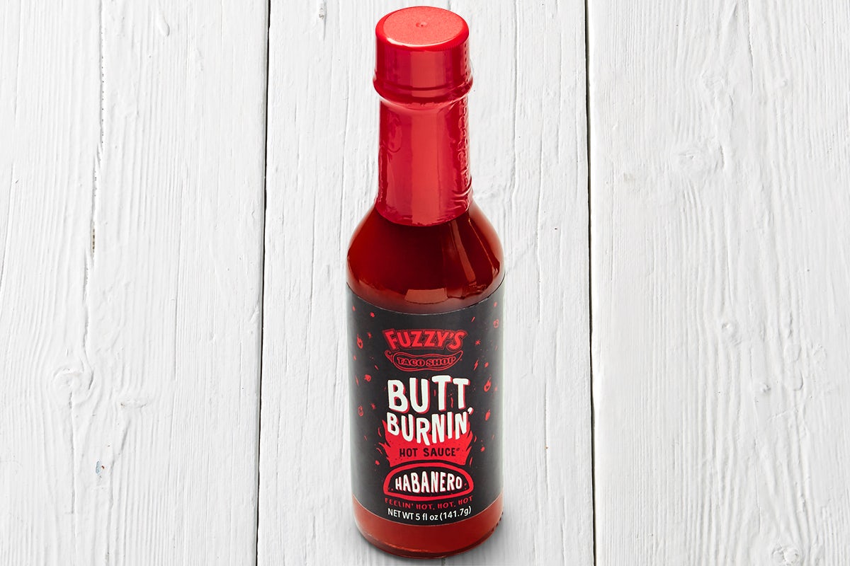 Order Butt Burnin' Hot Sauce Habanero Bottle (5 oz) food online from Fuzzy's Taco Shop store, Fort Worth on bringmethat.com