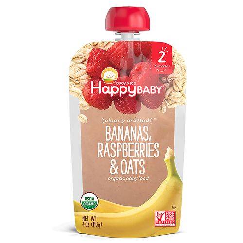 Order Happy Baby Clearly Crafted Organic Food Pouch Banana Raspberries & Oats - 4.0 oz food online from Walgreens store, Akron on bringmethat.com