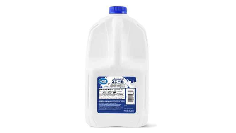 Order Great Value 2% Reduced Fat Milk food online from Red Roof Market store, Lafollette on bringmethat.com