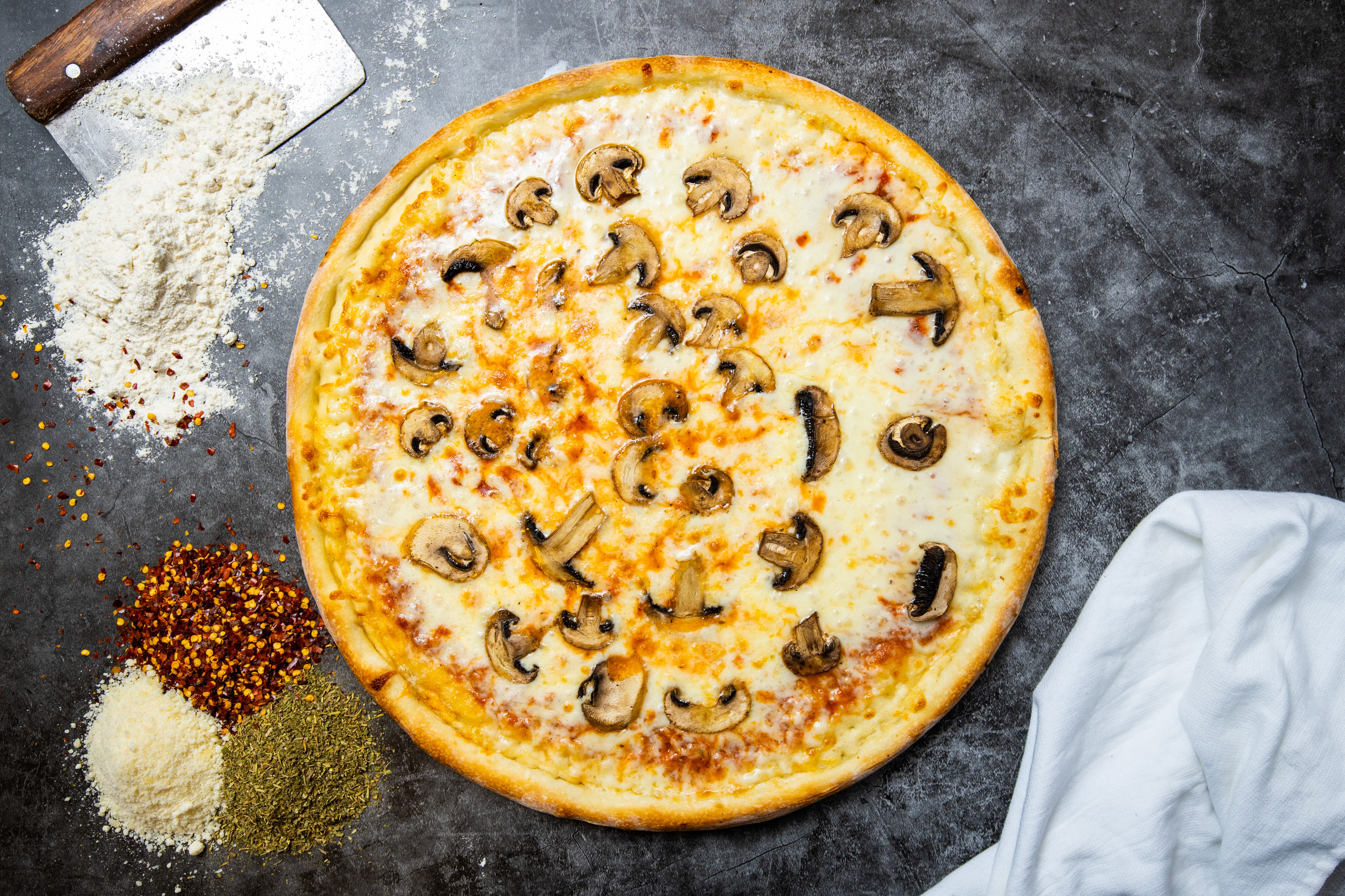 Order For Fun-Ghi Guys Pizza ( Large cheese with mushroom) food online from We Knead Pizza store, Philidelphia on bringmethat.com
