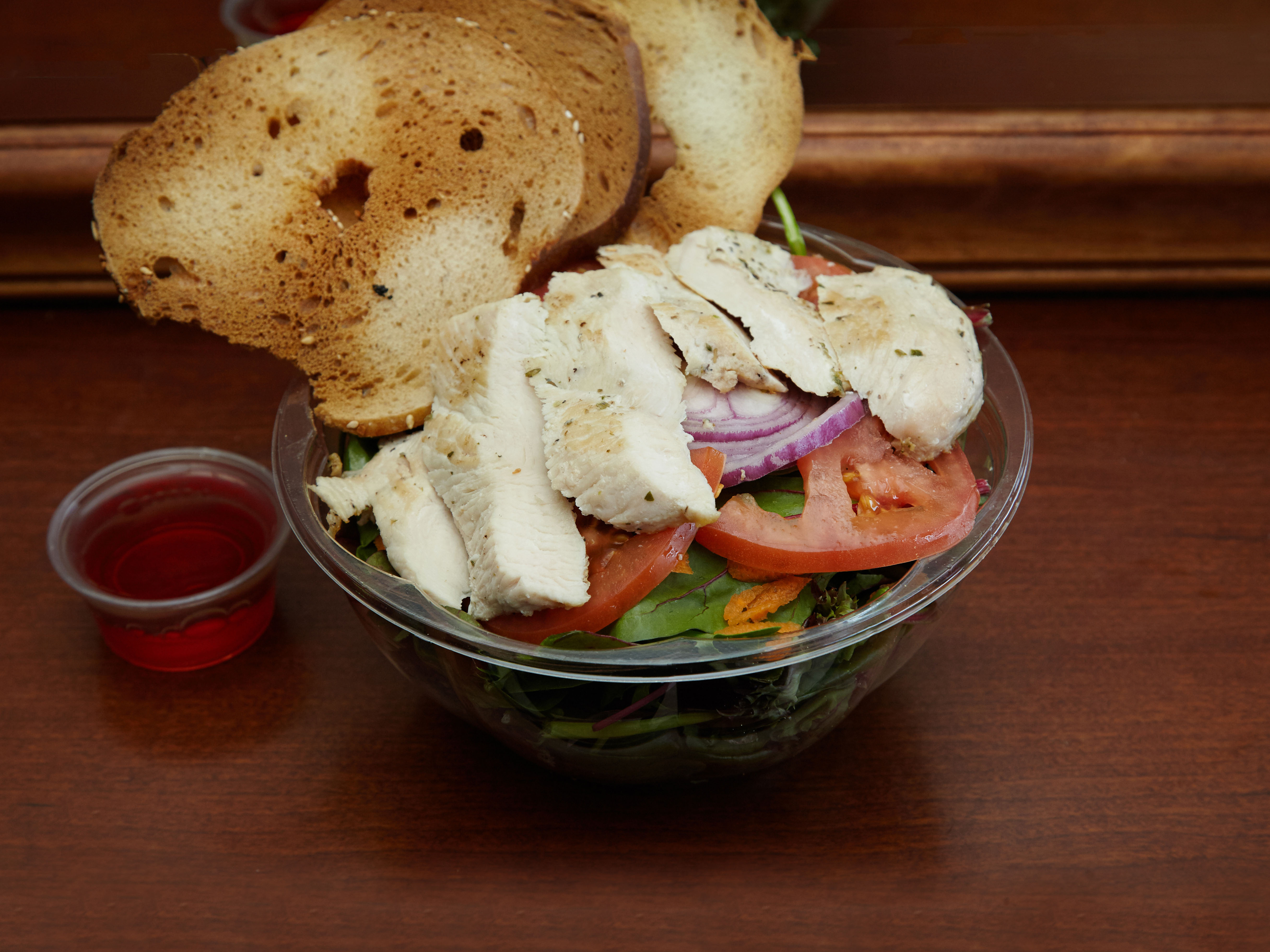Order Garden Salad w/Grilled Chicken food online from Bagels and brew store, Astoria on bringmethat.com