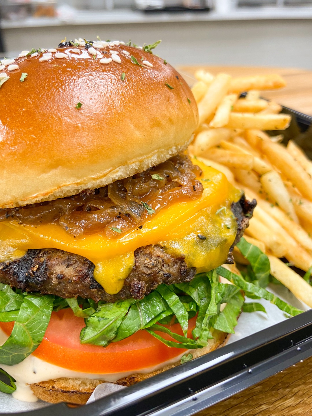 Order Classic Cheese Burger with French fries food online from Foodieum Cafeteria store, Norwalk on bringmethat.com