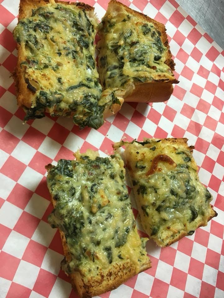 Order Spinach Artichoke Bread - Appetizer food online from Saucy's Pizzeria store, Hillsboro on bringmethat.com